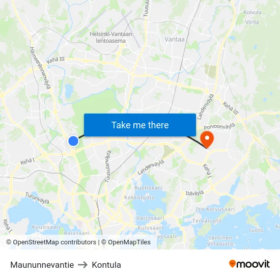 Maununnevantie to Kontula map
