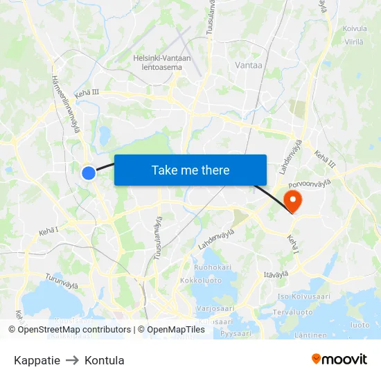 Kappatie to Kontula map