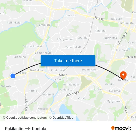 Pakilantie to Kontula map