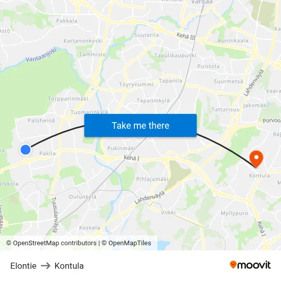 Elontie Road to Kontula map