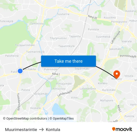 Muurimestarintie to Kontula map