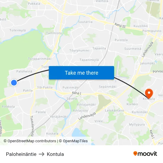 Paloheinäntie to Kontula map