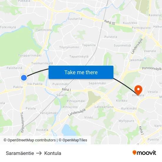 Saramäentie to Kontula map