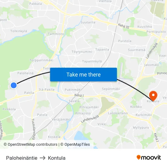 Paloheinäntie to Kontula map