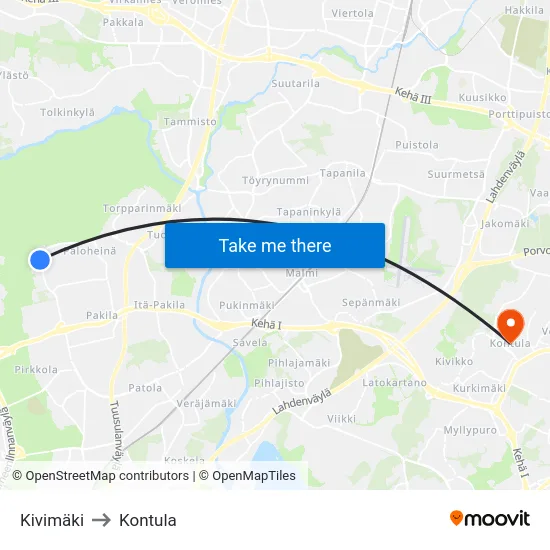 Kivimäki to Kontula map