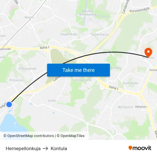 Hernepellonkuja to Kontula map