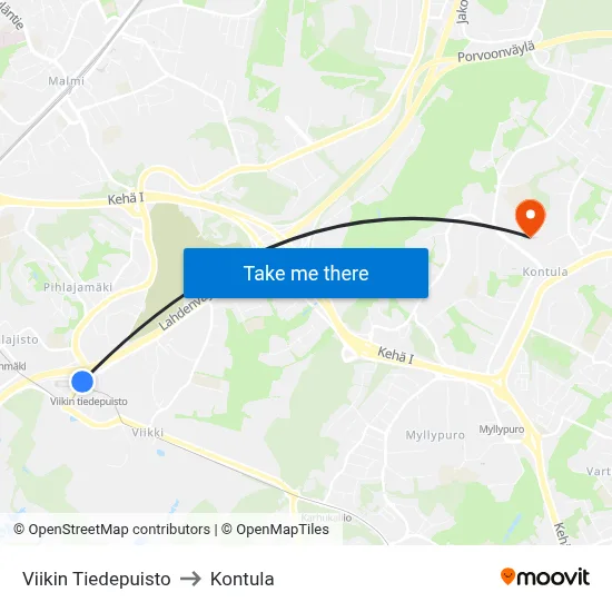 Viikki Science Park to Kontula map