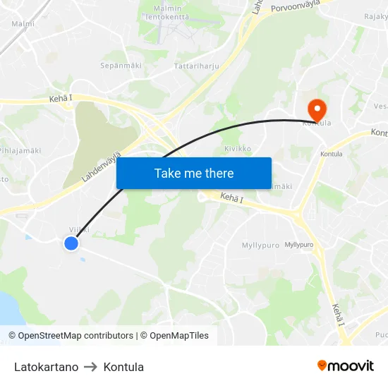 Latokartano to Kontula map