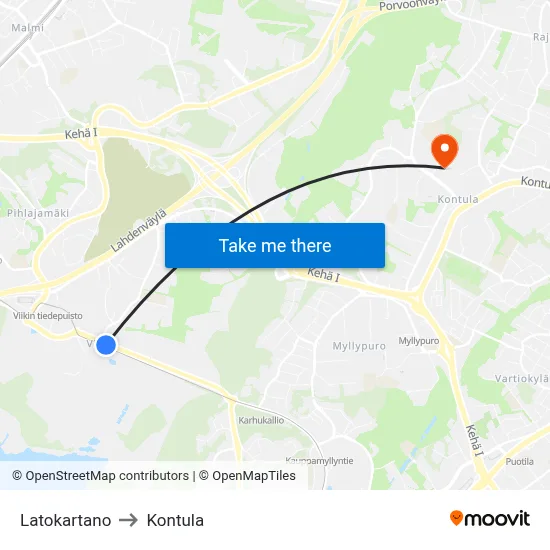 Latokartano to Kontula map