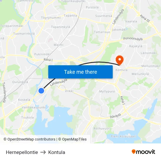 Pea Field Road to Kontula map