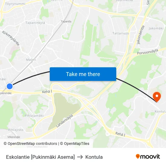 Eskolantie [Pukinmäki Asema] to Kontula map