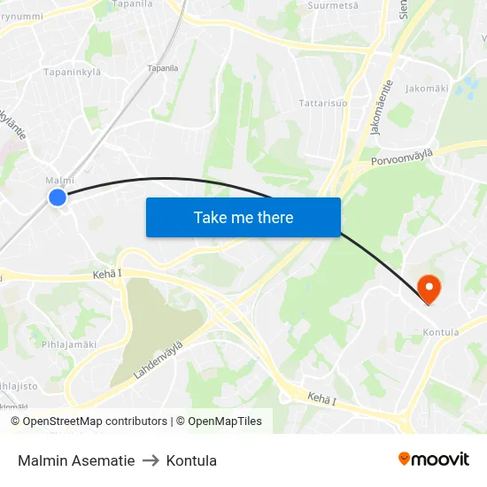Malmi Station Road to Kontula map