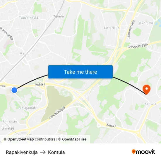 Rapakivenkuja to Kontula map