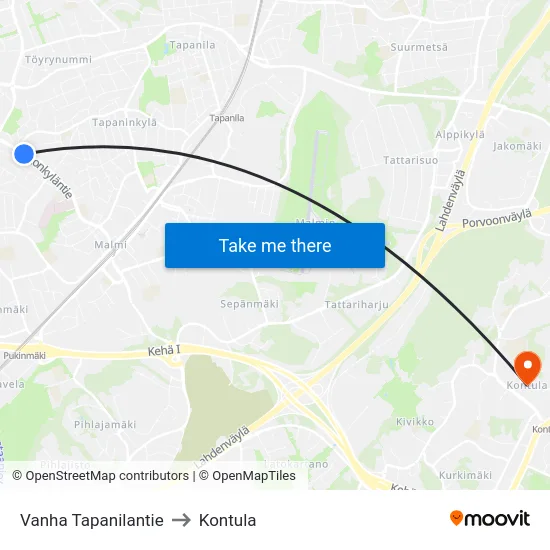 Vanha Tapanilantie to Kontula map