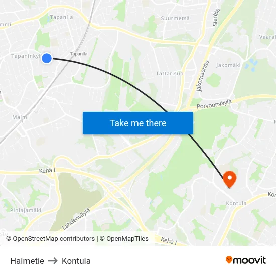 Halmetie Road to Kontula map