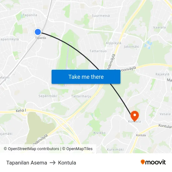 Tapanilan Asema to Kontula map