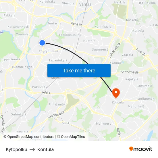 Kytöpolku to Kontula map