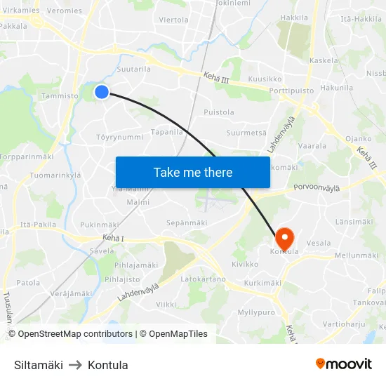 Siltamäki to Kontula map
