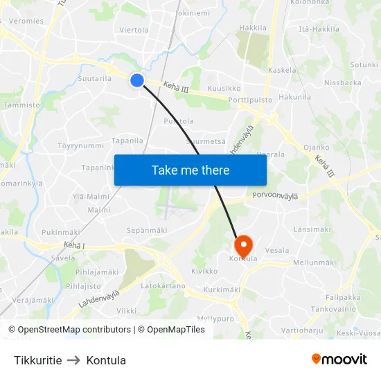Tikkuritie to Kontula map