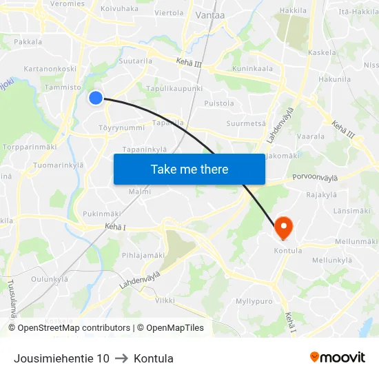 10 Jousimiehentie to Kontula map