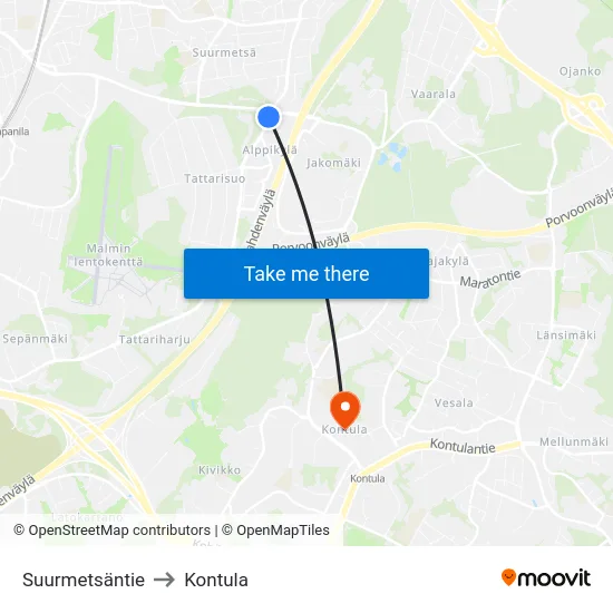 Suurmetsäntie to Kontula map
