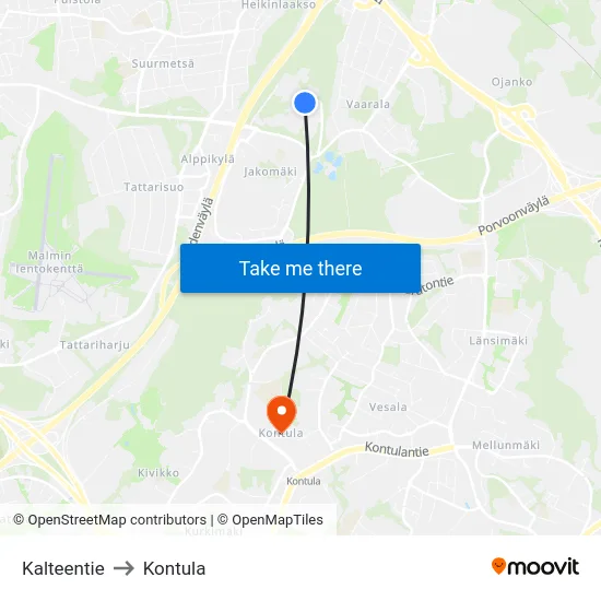 Kalteentie to Kontula map