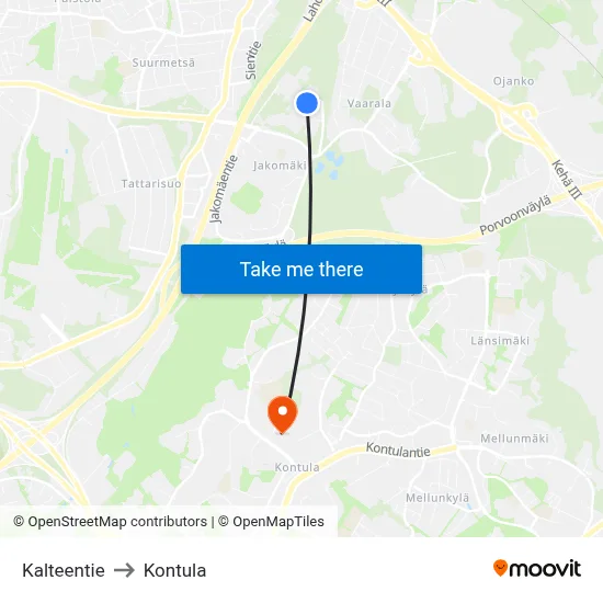 Kalteentie to Kontula map