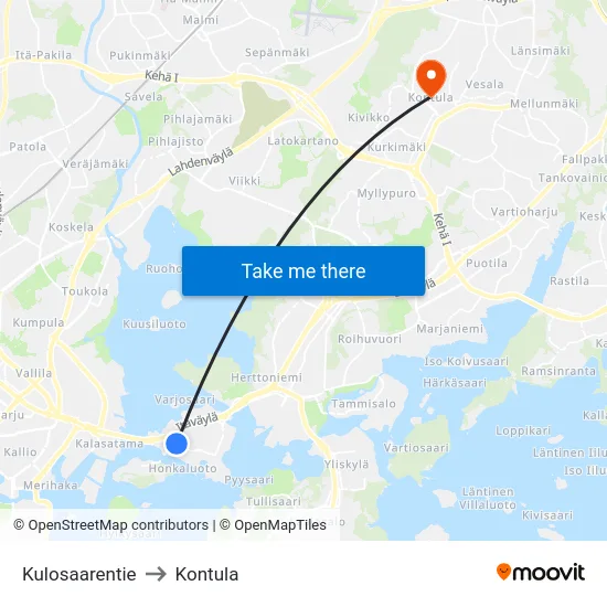 Kulosaarentie to Kontula map
