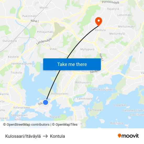 Kulosaari/East Highway to Kontula map