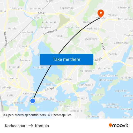 Korkeasaari to Kontula map