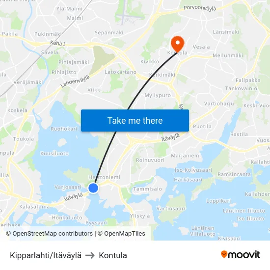 Kipparlahti/Itäväylä to Kontula map