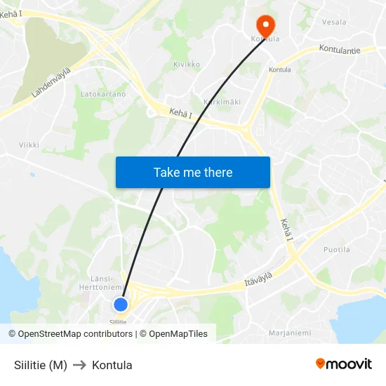 Siilitie (M) to Kontula map