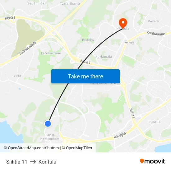 Siilitie 11 to Kontula map