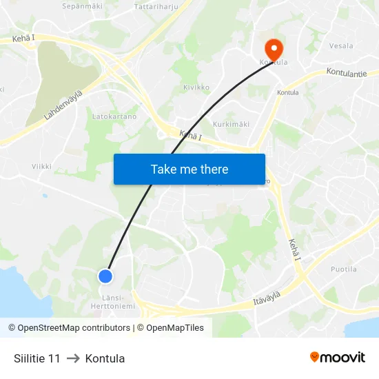 Siilitie 11 to Kontula map