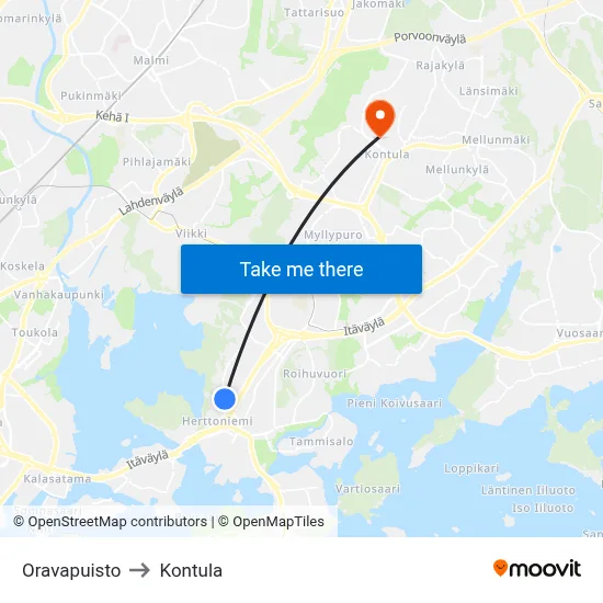 Squirrel Park to Kontula map