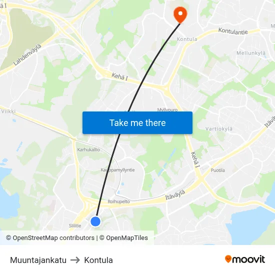Muuntajankatu to Kontula map