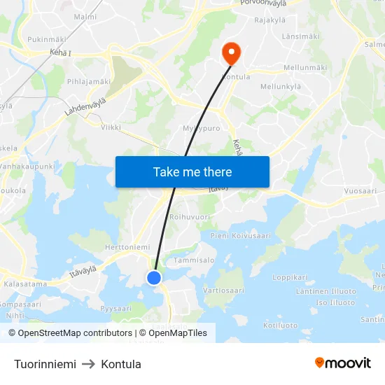 Tuorinniemi to Kontula map