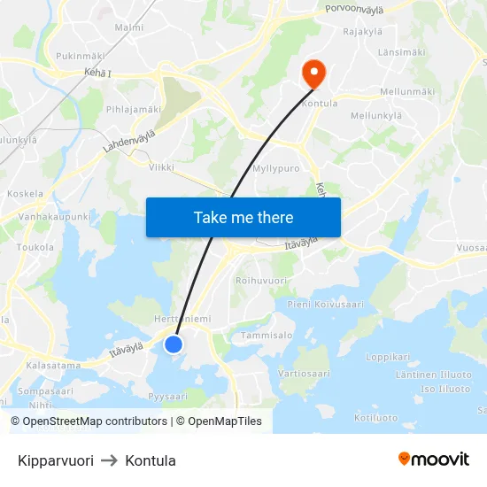 Skipper Mountain to Kontula map