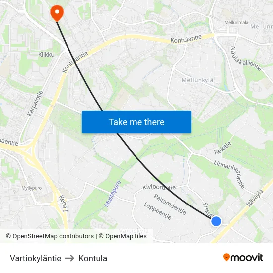 Vartiokyla Road to Kontula map