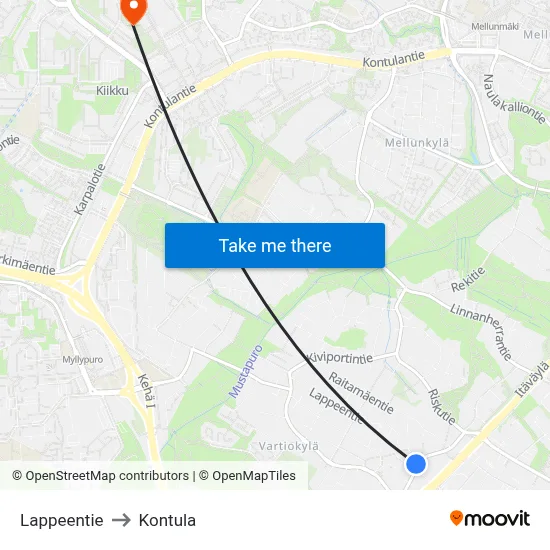 Lappeentie to Kontula map