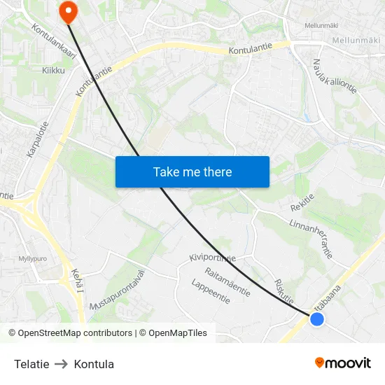 Telatie to Kontula map