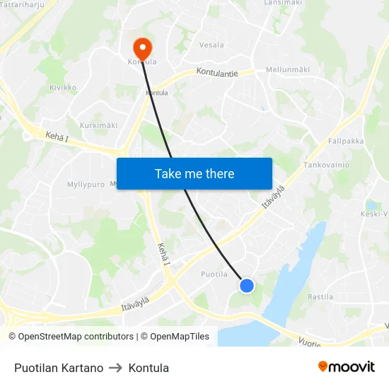 Puotilan Kartano to Kontula map