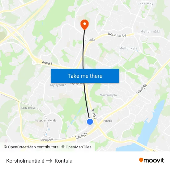 Korsholmantie 🛍️ to Kontula map