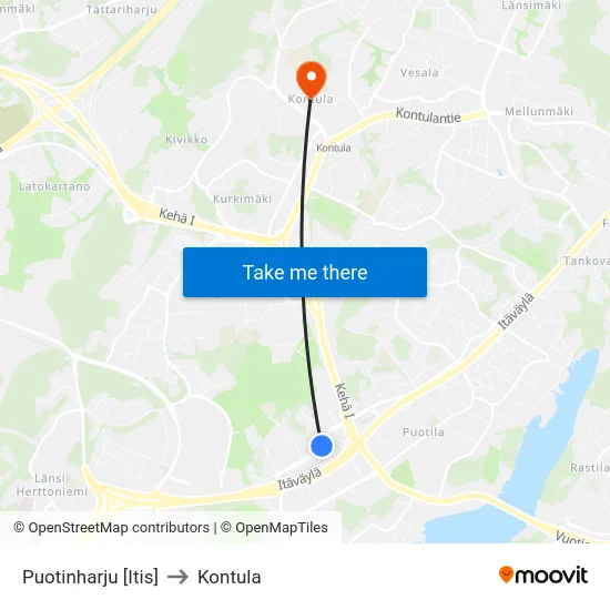 Puotinharju [Itis] to Kontula map