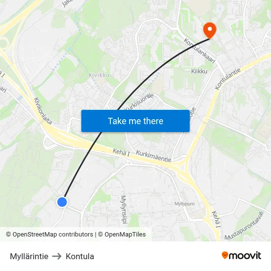 Miller Street to Kontula map