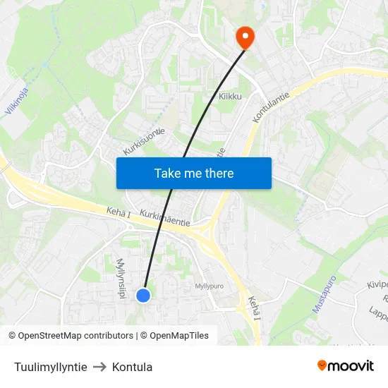 Tuulimyllyntie to Kontula map