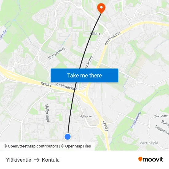 Upper Stone Road to Kontula map