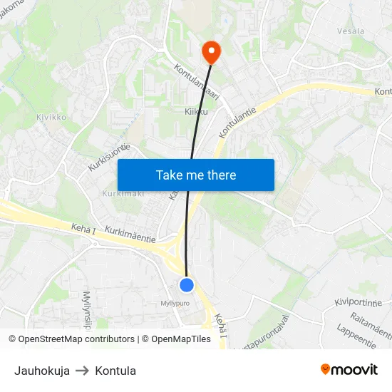 Jauhokuja to Kontula map