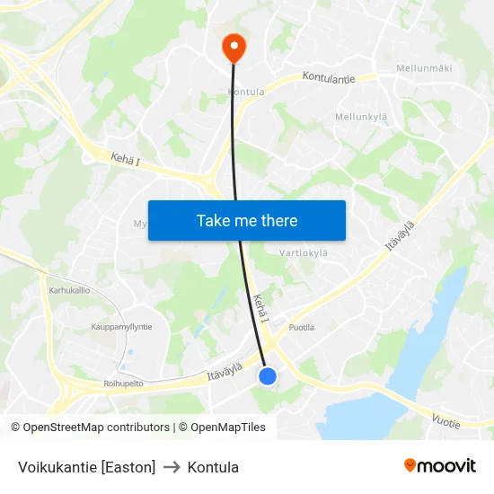 Dandelion Road [Easton] to Kontula map