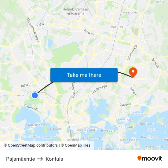 Pajamäki Road to Kontula map